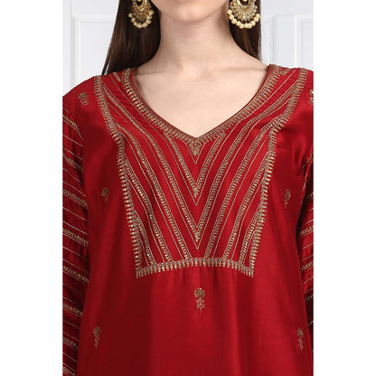 Label Earthen Women Maroon Embroidered Kurta with Pant & Dupatta (Set of 3)