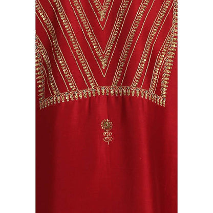Label Earthen Women Maroon Embroidered Kurta with Pant & Dupatta (Set of 3)