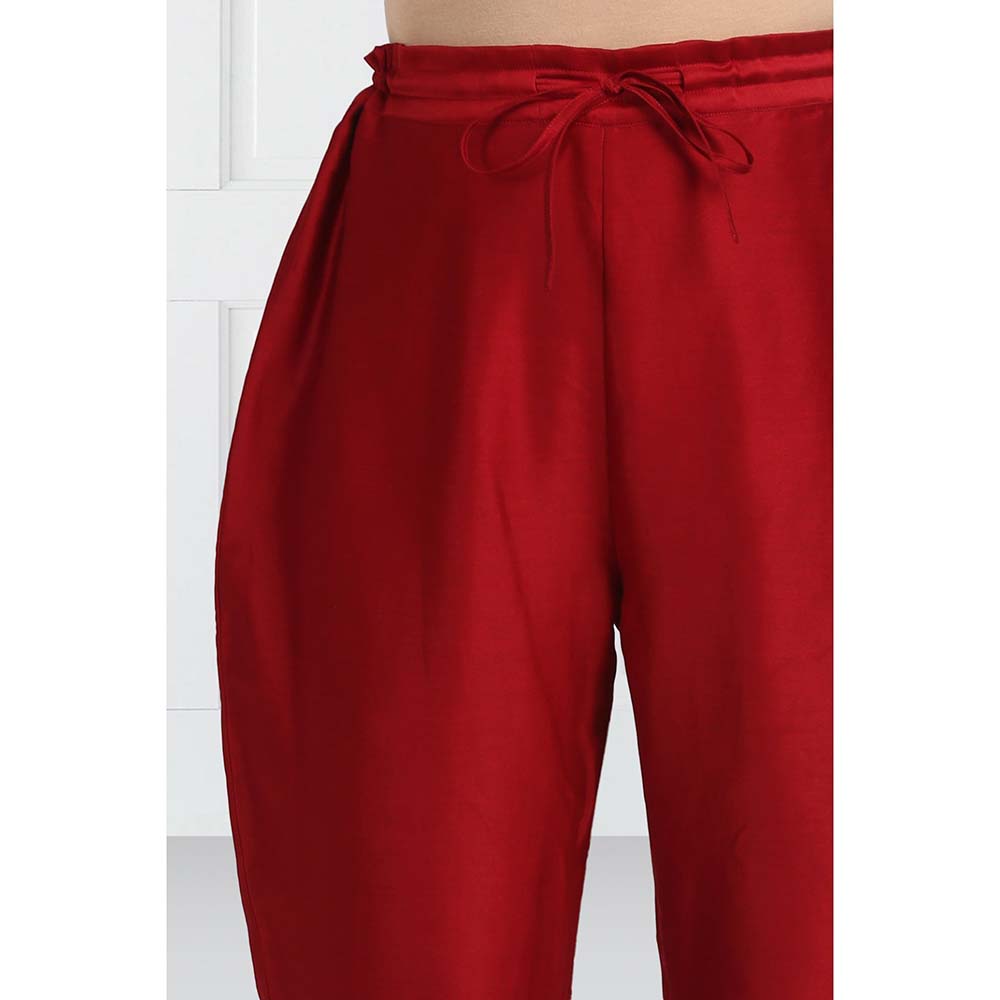 Label Earthen Women Maroon Embroidered Kurta with Pant & Dupatta (Set of 3)