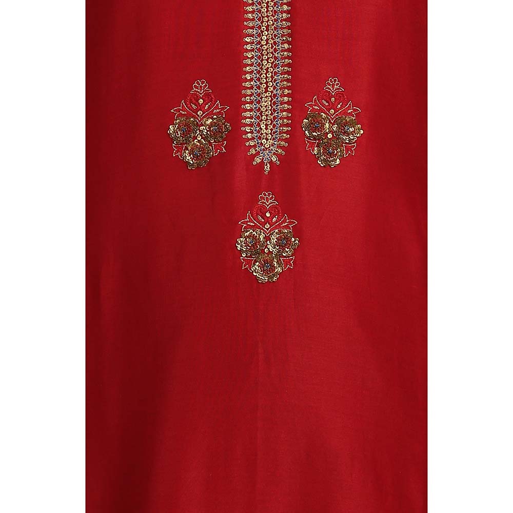Label Earthen Women Maroon Embroidered Kurta with Pant & Dupatta (Set of 3)