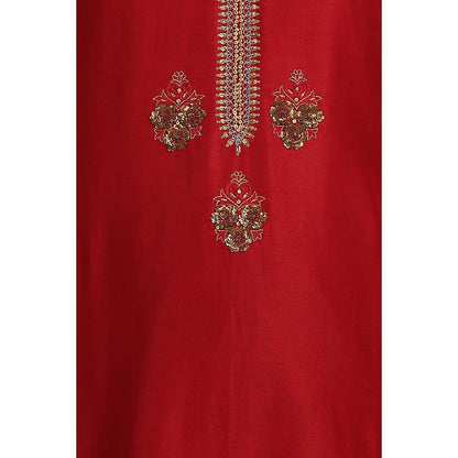 Label Earthen Women Maroon Embroidered Kurta with Pant & Dupatta (Set of 3)