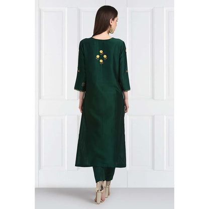 Label Earthen Women Green Embroidered Kurta with Pant & Dupatta (Set of 3)