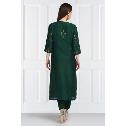 Label Earthen Women Green Embroidered Kurta with Pant & Dupatta (Set of 3)