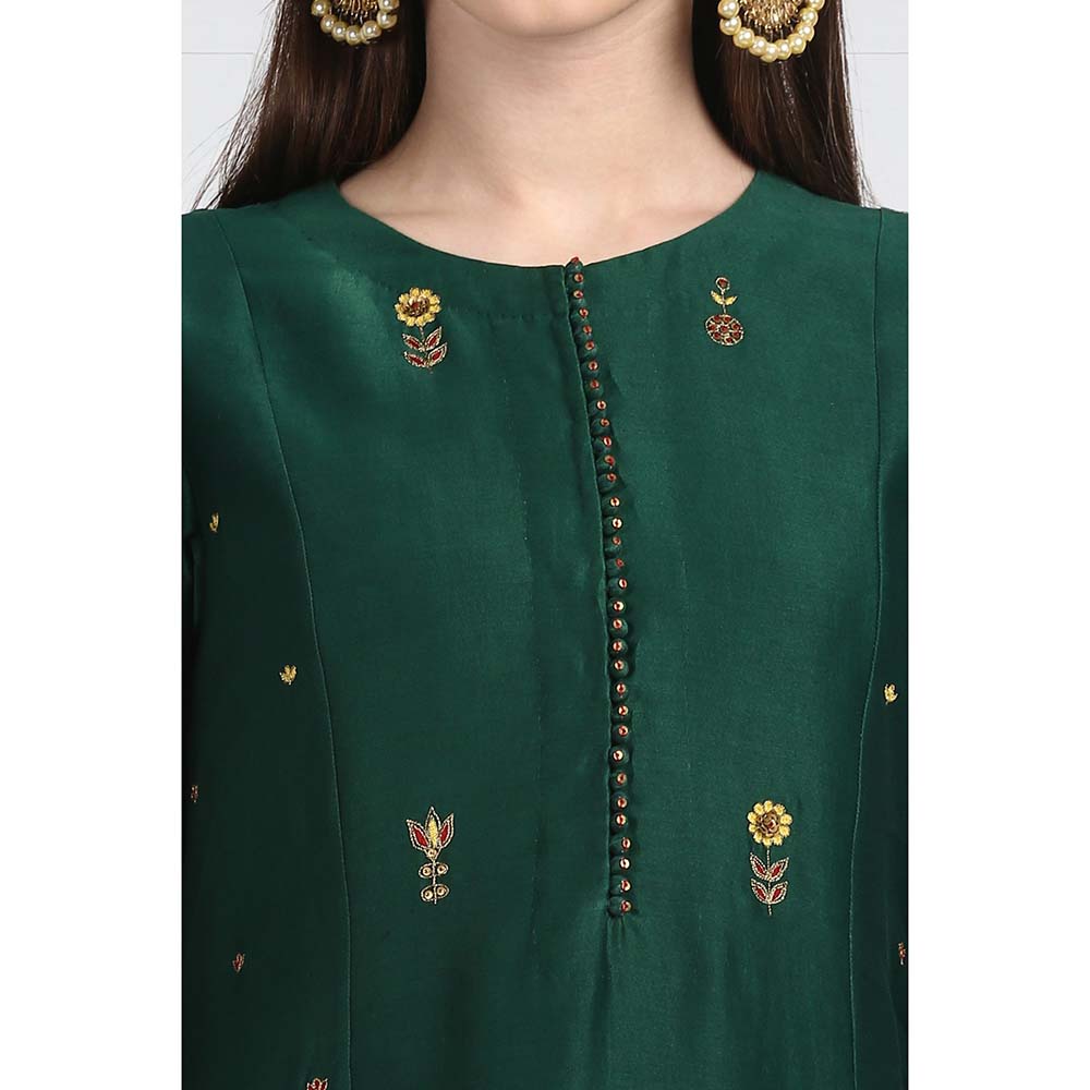 Label Earthen Women Green Embroidered Kurta with Pant & Dupatta (Set of 3)
