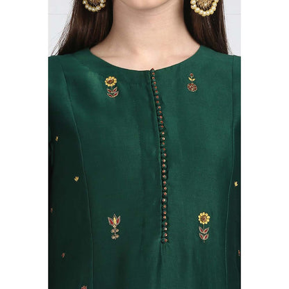 Label Earthen Women Green Embroidered Kurta with Pant & Dupatta (Set of 3)