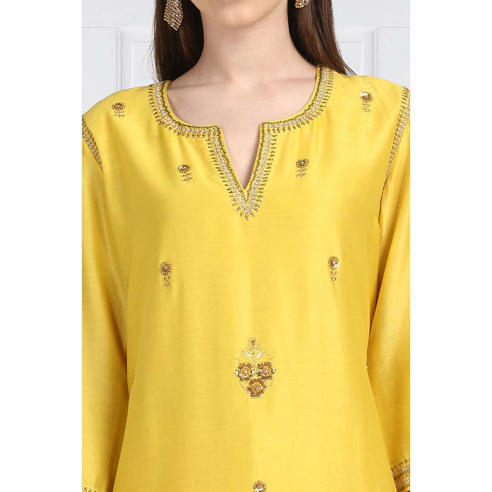 Label Earthen Women Yellow Embroidered Kurta with Pant & Dupatta (Set of 3)