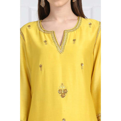 Label Earthen Women Yellow Embroidered Kurta with Pant & Dupatta (Set of 3)