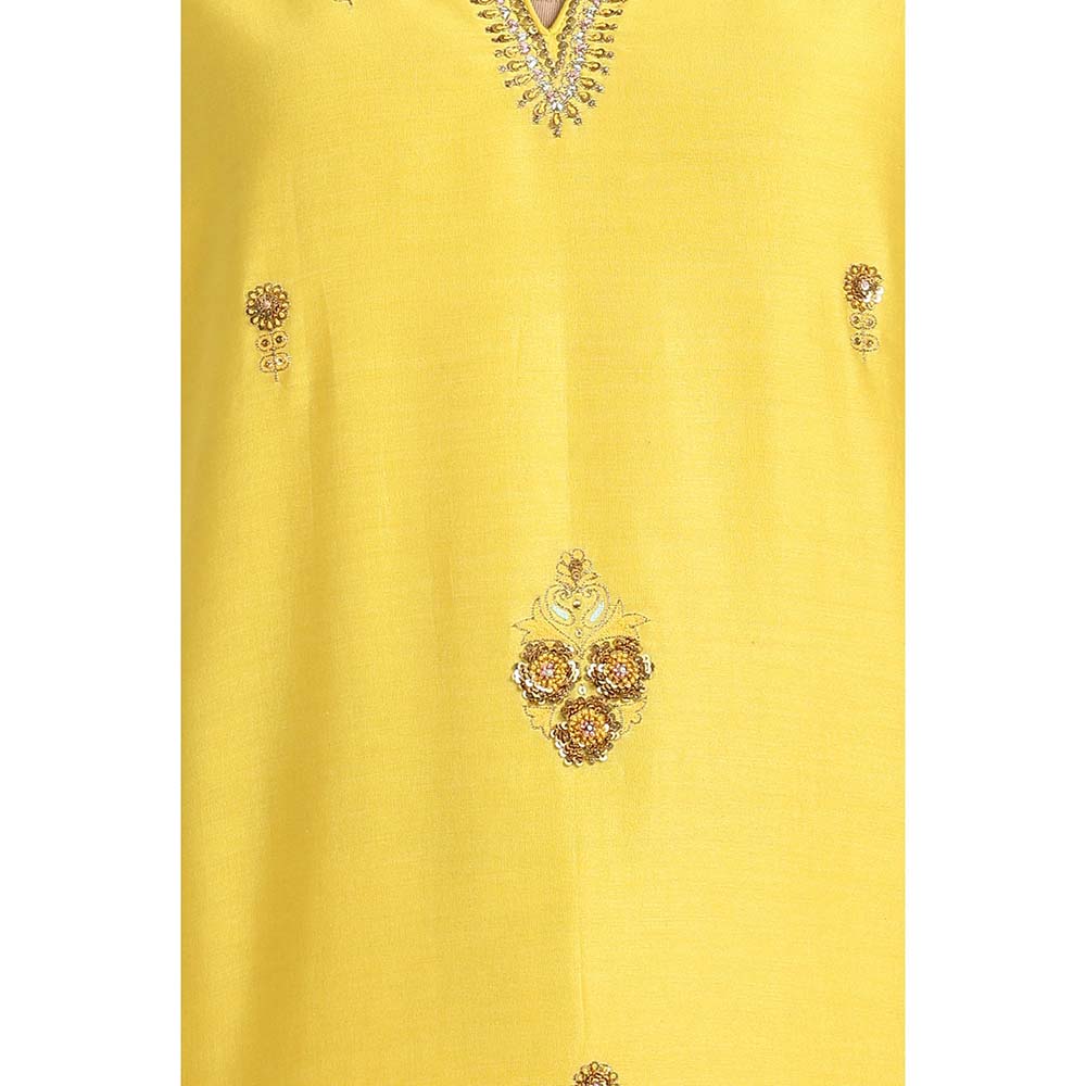 Label Earthen Women Yellow Embroidered Kurta with Pant & Dupatta (Set of 3)