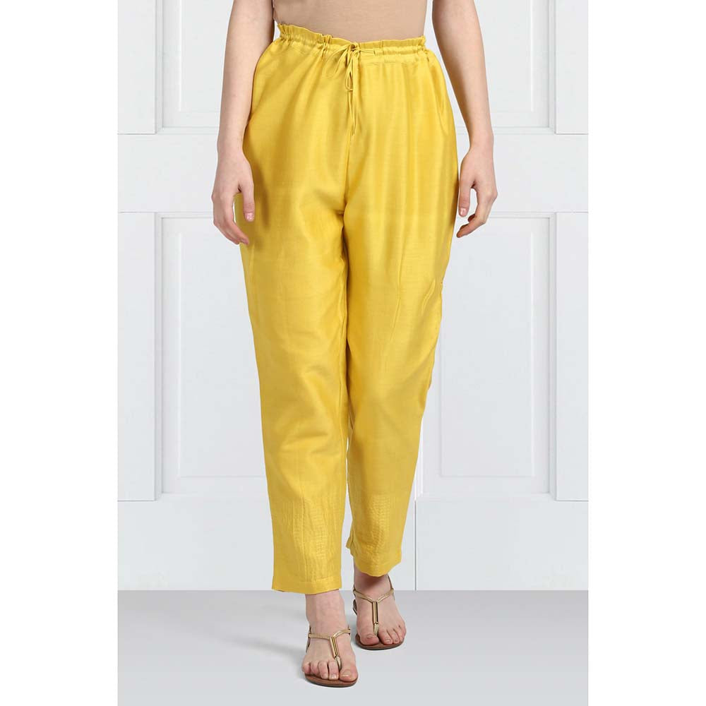 Label Earthen Women Yellow Embroidered Kurta with Pant & Dupatta (Set of 3)