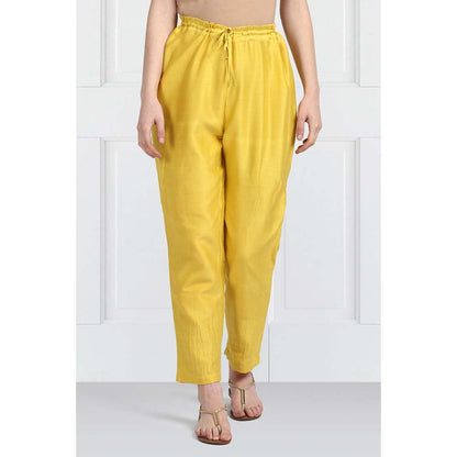 Label Earthen Women Yellow Embroidered Kurta with Pant & Dupatta (Set of 3)