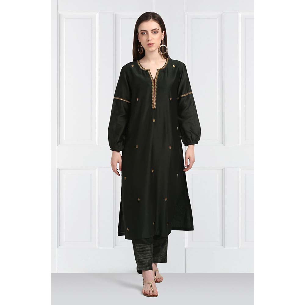 Label Earthen Women Black Embroidered Kurta with Pant & Dupatta (Set of 3)