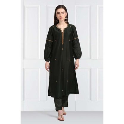 Label Earthen Women Black Embroidered Kurta with Pant & Dupatta (Set of 3)