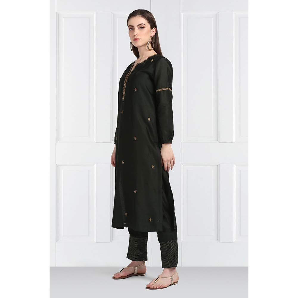 Label Earthen Women Black Embroidered Kurta with Pant & Dupatta (Set of 3)