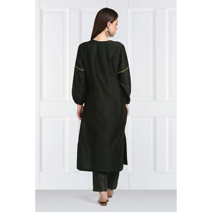 Label Earthen Women Black Embroidered Kurta with Pant & Dupatta (Set of 3)