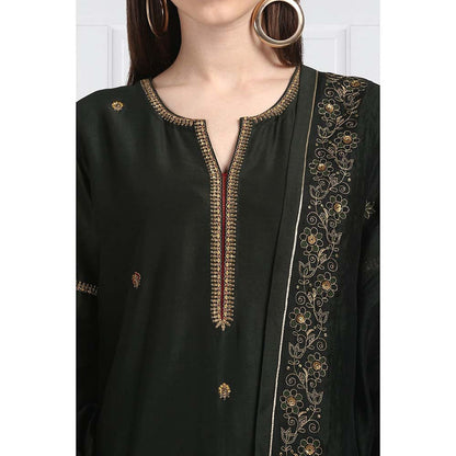 Label Earthen Women Black Embroidered Kurta with Pant & Dupatta (Set of 3)