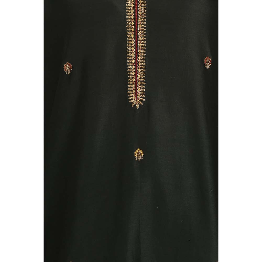 Label Earthen Women Black Embroidered Kurta with Pant & Dupatta (Set of 3)