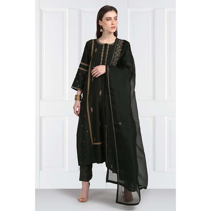 Label Earthen Women Black Embroidered Kurta with Pant & Dupatta (Set of 3)