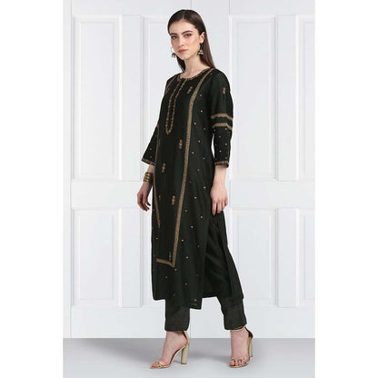 Label Earthen Women Black Embroidered Kurta with Pant & Dupatta (Set of 3)