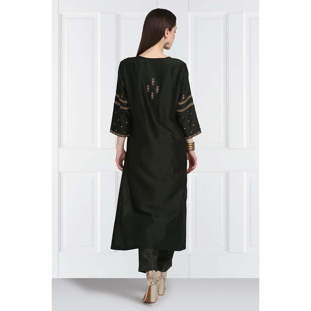 Label Earthen Women Black Embroidered Kurta with Pant & Dupatta (Set of 3)