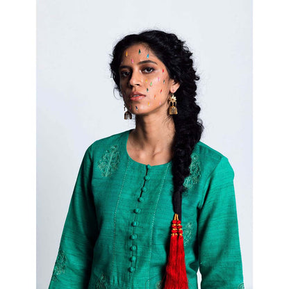 Label Earthen Women Green Embroidered Kurta with Pant & Dupatta (Set of 3)