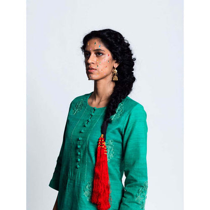 Label Earthen Women Green Embroidered Kurta with Pant & Dupatta (Set of 3)