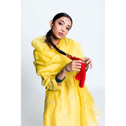 Label Earthen Women Yellow Embroidered Kurta with Pant & Dupatta (Set of 3)