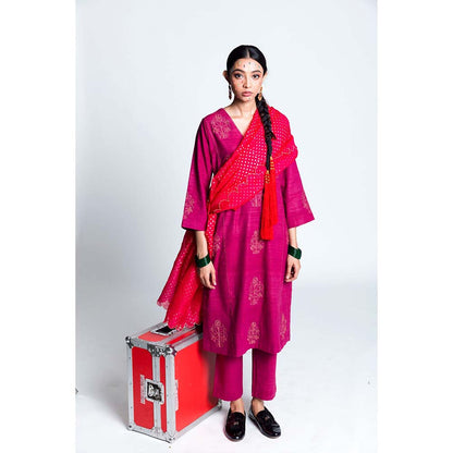 Label Earthen Women Pink Embroidered Kurta with Pant & Dupatta (Set of 3)