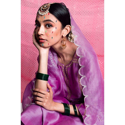 Label Earthen Women Lavender Embroidered Kurta with Pant & Dupatta (Set of 3)