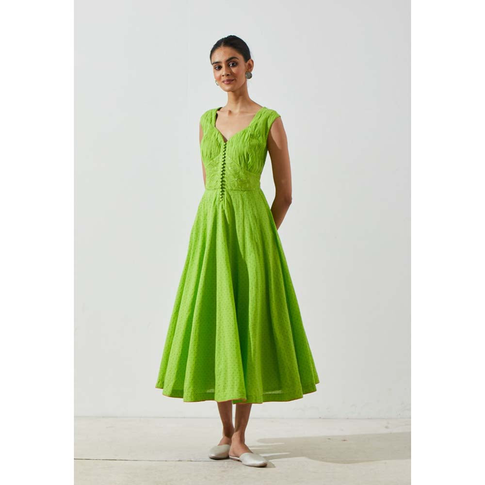 Label Earthen Women Green Printed Midi Dress