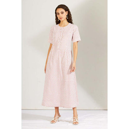 Label Earthen Women Red Polka Dots Midi Dress