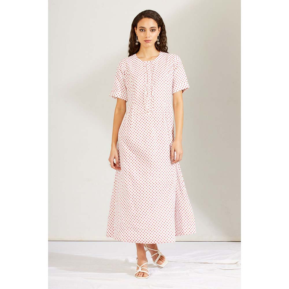 Label Earthen Women Red Polka Dots Midi Dress