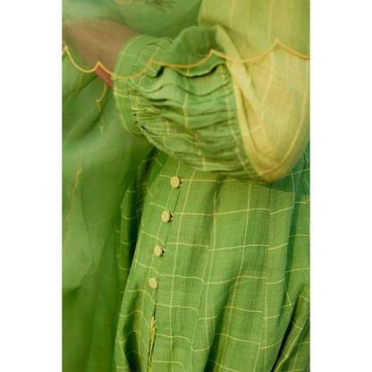 Label Earthen Women Green Checks Kurta with Palazzo (Set of 2)