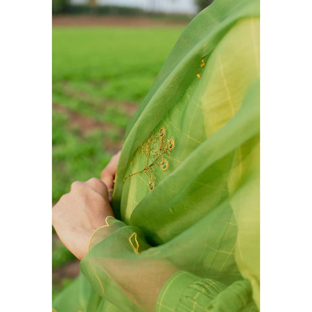 Label Earthen Women Green Checks Kurta with Palazzo (Set of 2)