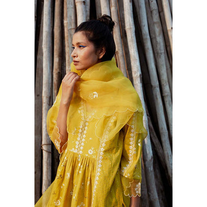 Label Earthen Women Mustard Floral Kurta with Palazzo & Dupatta (Set of 3)