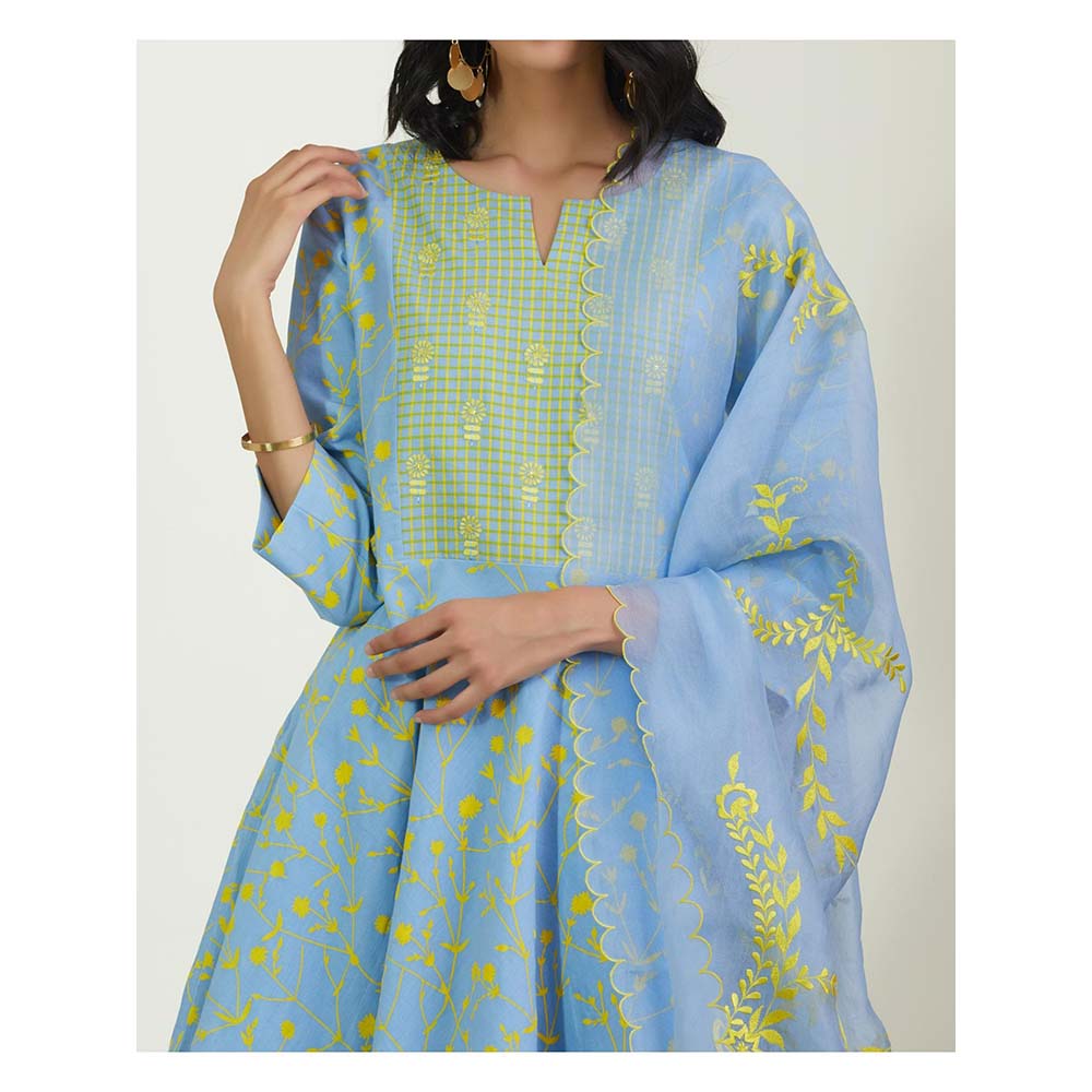 Label Earthen Women Blue Floral Kurta with Palazzo & Dupatta (Set of 3)