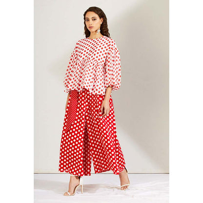 Label Earthen Women Red Polka Dots Top with Palazzo (Set of 2)