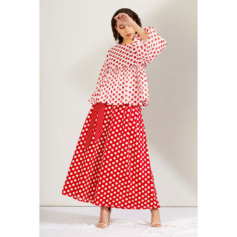 Label Earthen Women Red Polka Dots Top with Palazzo (Set of 2)
