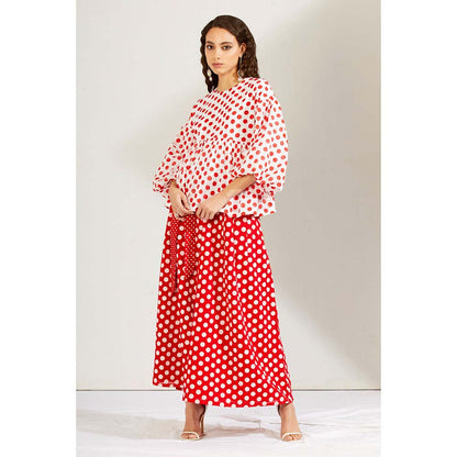 Label Earthen Women Red Polka Dots Top with Palazzo (Set of 2)