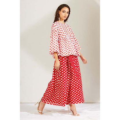 Label Earthen Women Red Polka Dots Top with Palazzo (Set of 2)