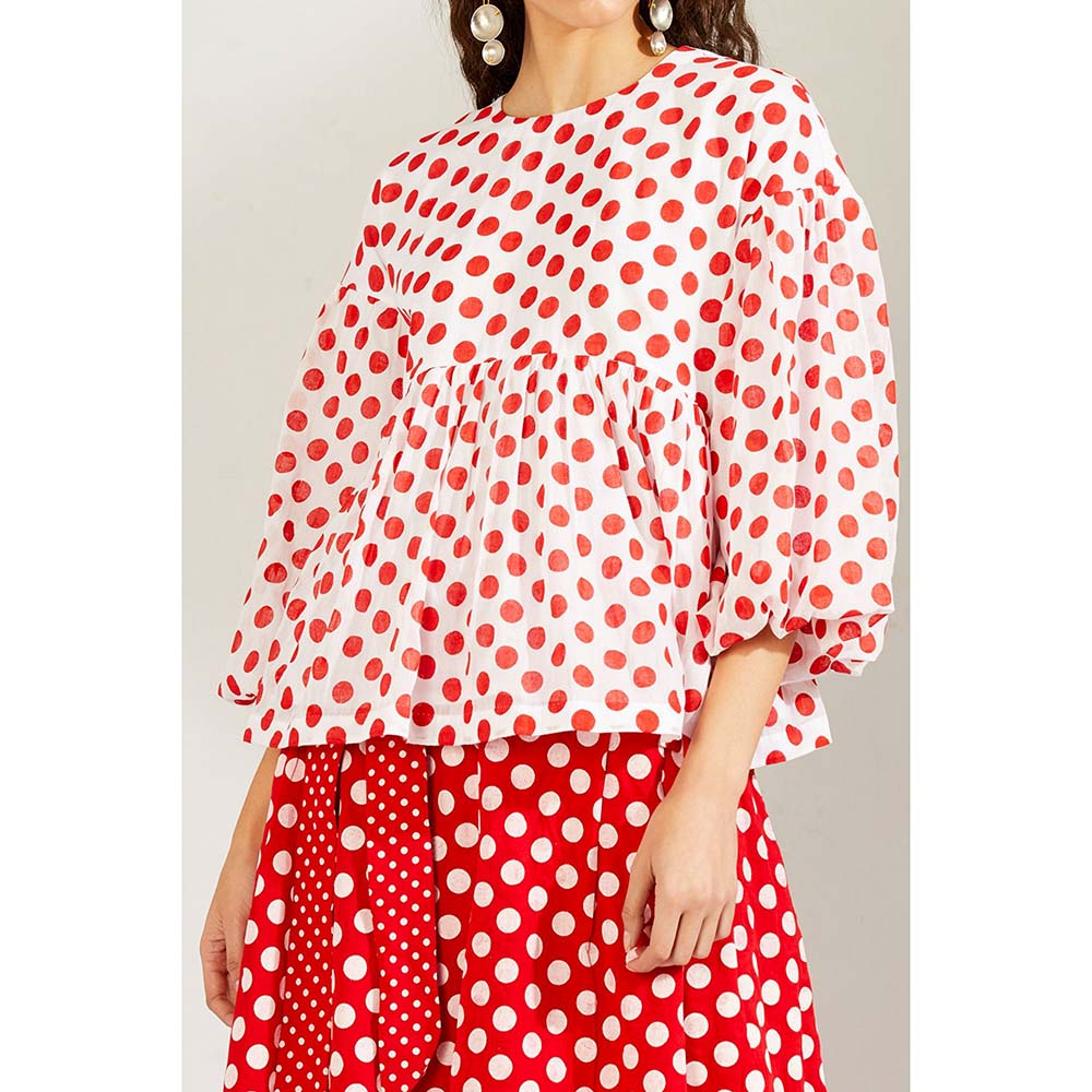 Label Earthen Women Red Polka Dots Top with Palazzo (Set of 2)