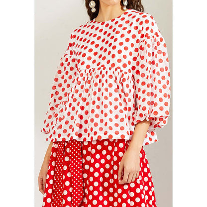 Label Earthen Women Red Polka Dots Top with Palazzo (Set of 2)