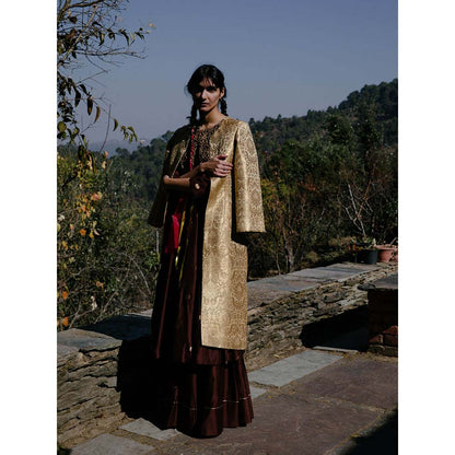 Label Earthen Women Brown Embroidered Kurta with Sharara (Set of 2)