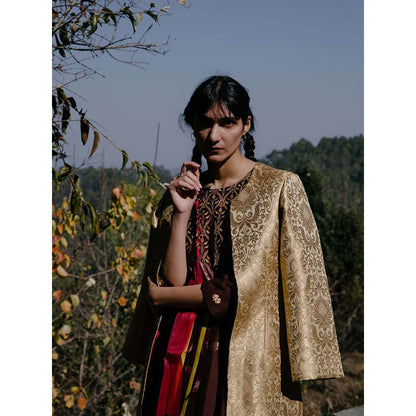 Label Earthen Women Brown Embroidered Kurta with Sharara (Set of 2)