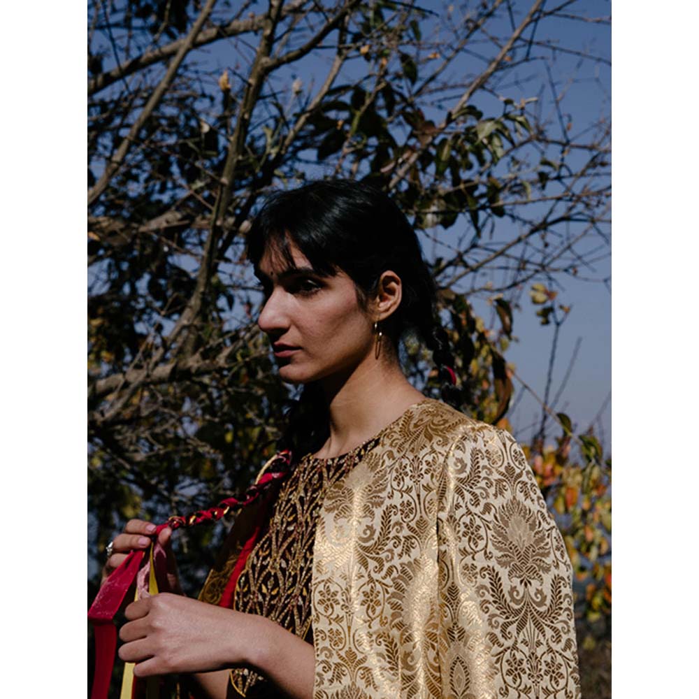 Label Earthen Women Brown Embroidered Kurta with Sharara (Set of 2)