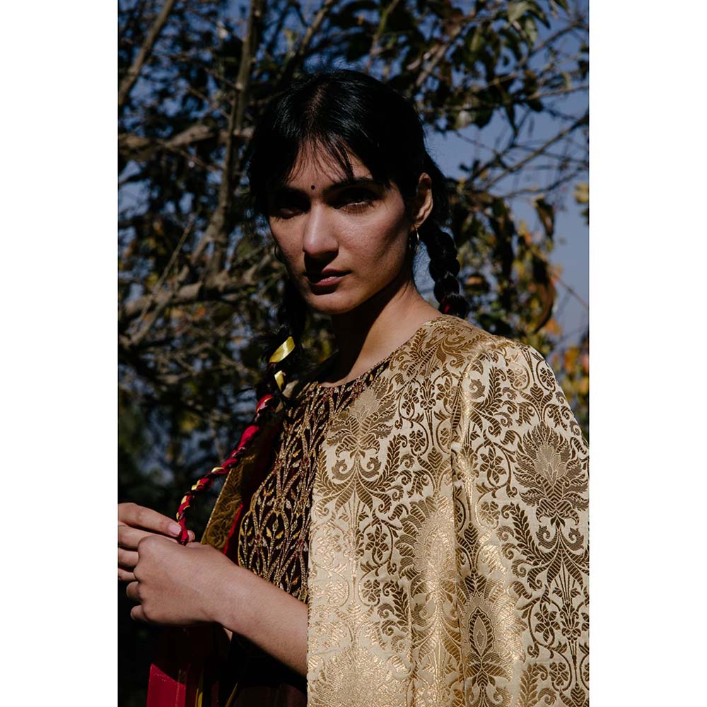 Label Earthen Women Brown Embroidered Kurta with Sharara (Set of 2)