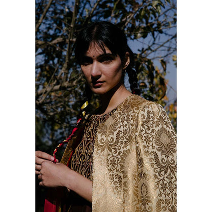 Label Earthen Women Brown Embroidered Kurta with Sharara (Set of 2)