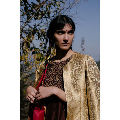 Label Earthen Women Brown Embroidered Kurta with Sharara (Set of 2)