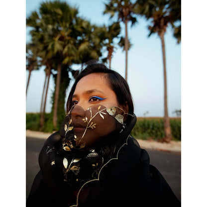 Label Earthen Women Black Embroidered Kurta with Sharara & Dupatta (Set of 3)