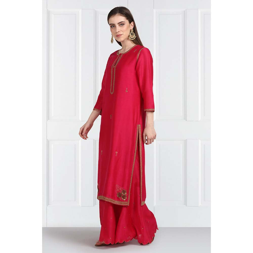 Label Earthen Women Pink Embroidered Kurta with Sharara & Dupatta (Set of 3)