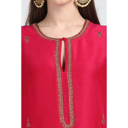 Label Earthen Women Pink Embroidered Kurta with Sharara & Dupatta (Set of 3)
